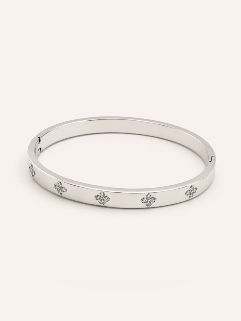 Silver Cherish Diamond Clover Bangle Bracelet - BNWOT